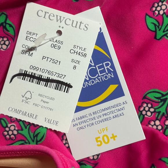 Crewcuts Girl's Block Print Long Sleeve Zippered Rash Guard Swimsuit 8 New - Picture 6 of 6